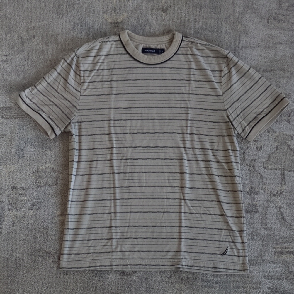 Nautica Beige and Navy Striped Tee